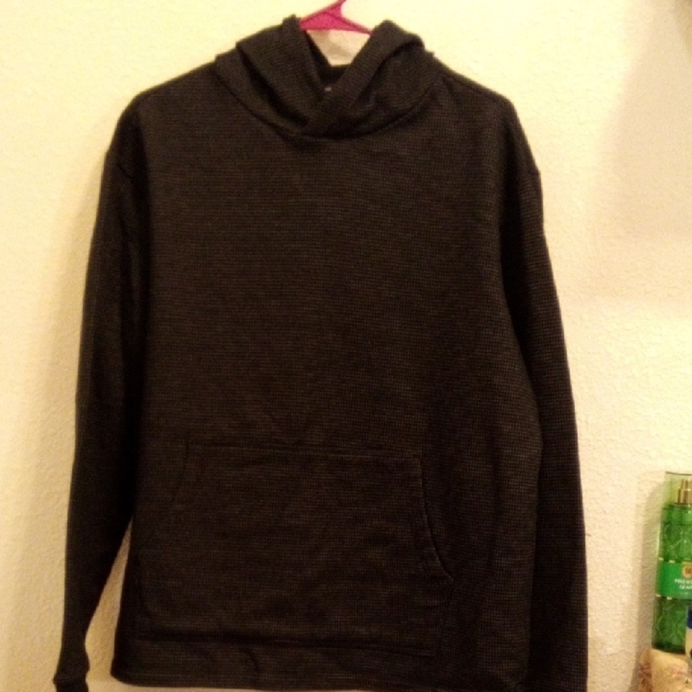 Express Mens Waffle Knit Hoodie Charcoal Grey Pullover Sweatshirt Size M